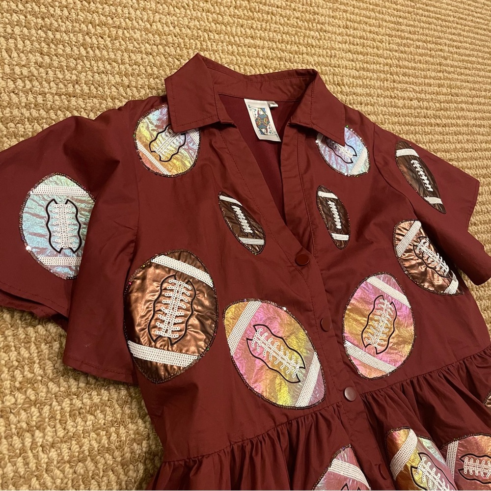 Queen of Sparkles Maroon Iridescent Football Romper Small - Picture 5 of 11
